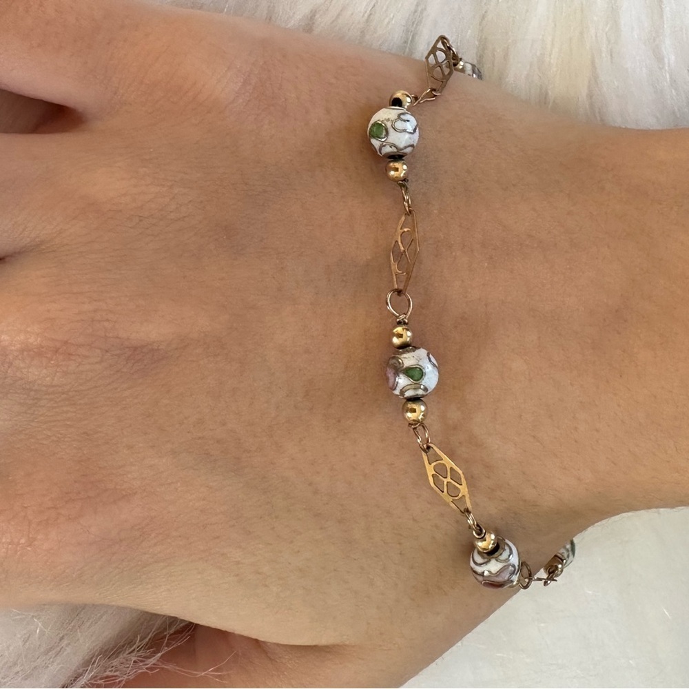 14k Gold Plated and Porcelain Bracelet